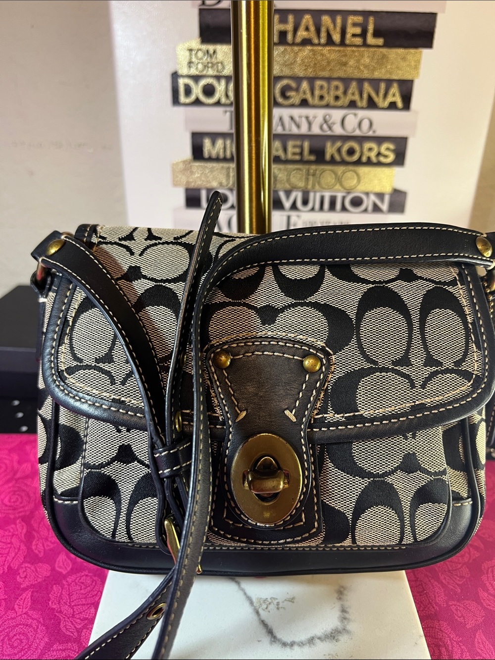 Coach Signature Canvas Crossbody Bag with leather accents